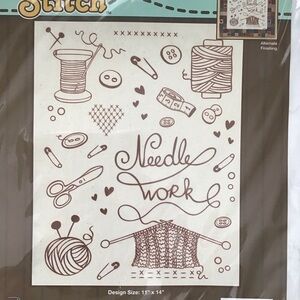 Sewing Theme Simple Stitch NEEDLEWORK Stamped Stitch Kit 11" x 14" Janlynn NEW